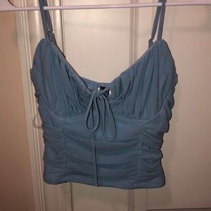 Blue Ruffle Tie Top